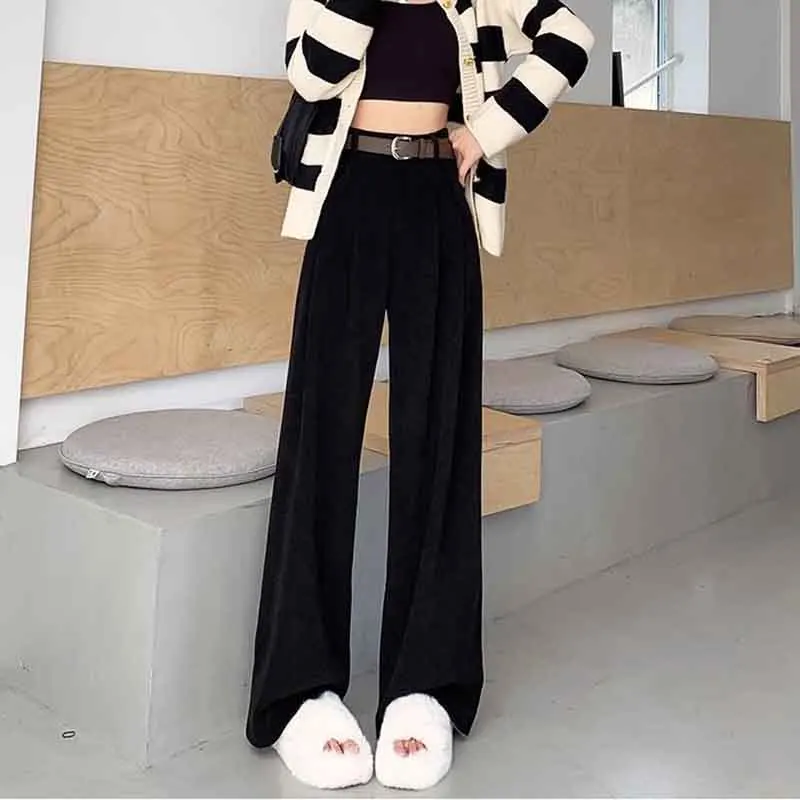 Y2K Grunge High Waist Wide Leg Trousers - Korean Corduroy Office Suit Pants