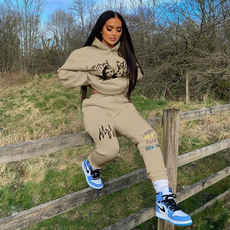 Y2K Grunge Hoodie and Jogger Set - Printed Tracksuit for Fall Outfits