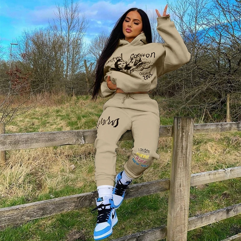 Y2K Grunge Hoodie and Jogger Set - Printed Tracksuit for Fall Outfits