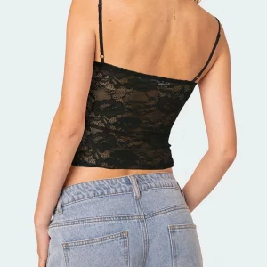 Y2K Grunge Lace Cami Top - Sexy Clubwear with Tie Front Spaghetti Strap