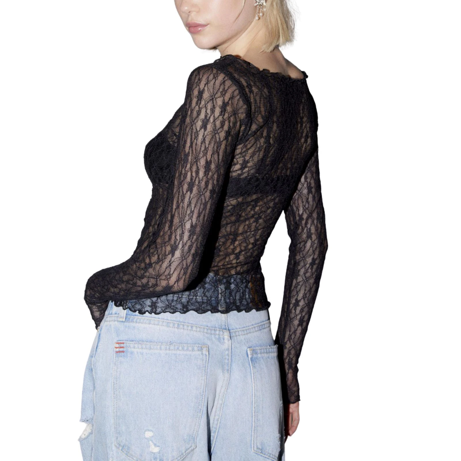 Y2K Grunge Lace Crop Top - Sexy Sheer Long Sleeve Clubwear