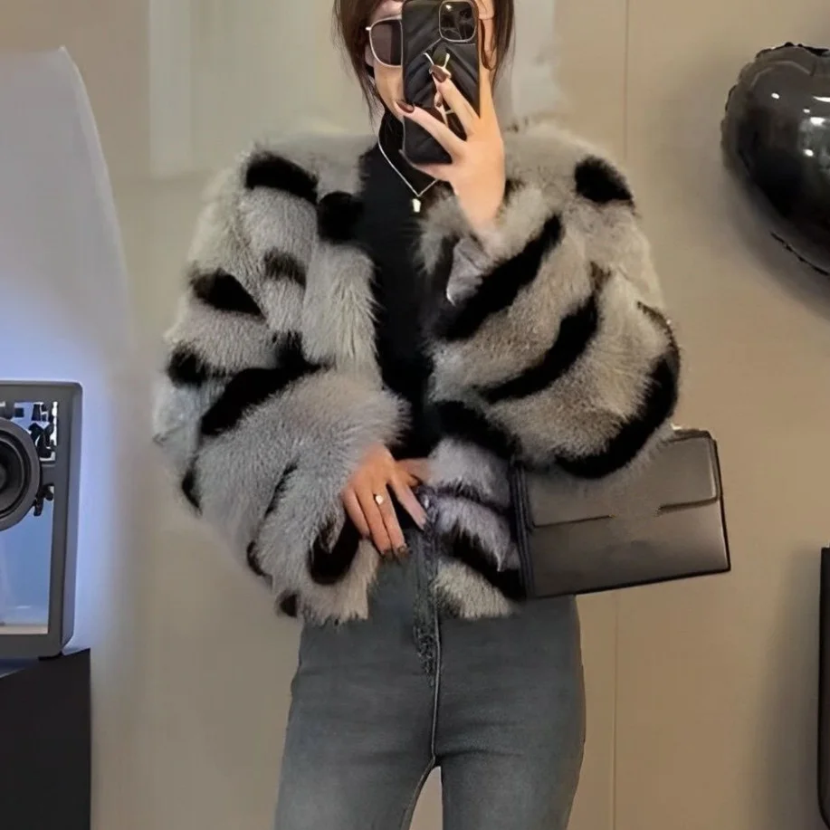 Y2K Grunge Leopard Jacket - Faux Fur Coat for Women Retro Style