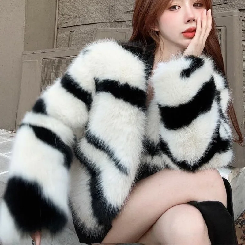 Y2K Grunge Leopard Jacket - Faux Fur Coat for Women Retro Style