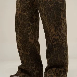 Y2K Grunge Leopard Jeans - Oversize Wide Leg Denim Pants