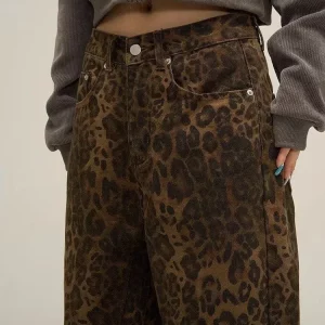 Y2K Grunge Leopard Jeans - Oversize Wide Leg Denim Pants