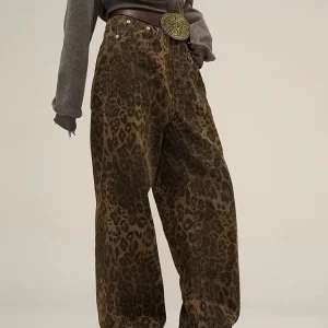 Y2K Grunge Leopard Jeans - Oversize Wide Leg Denim Pants