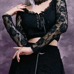 Y2K Grunge Mesh Patchwork Crop Top - Gothic Aesthetic Blouse