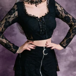 Y2K Grunge Mesh Patchwork Crop Top - Gothic Aesthetic Blouse