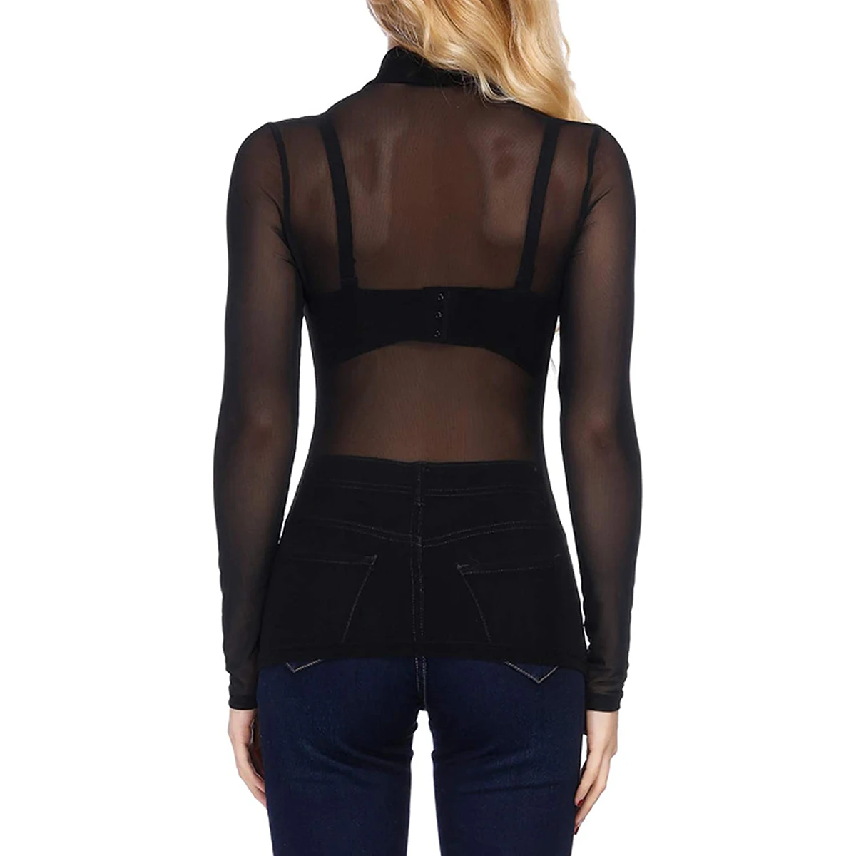 Y2K Grunge Mesh Top - Sexy Long Sleeve See-through Turtleneck for Party Club