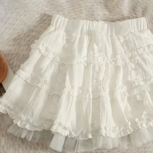 Y2K Grunge Mini Skirt - Lace Ruffles Patchwork - Preppy Style - High Waist - Korean Fashion