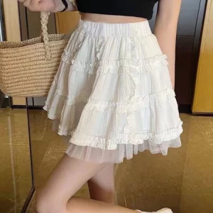 Y2K Grunge Mini Skirt - Lace Ruffles Patchwork - Preppy Style - High Waist - Korean Fashion