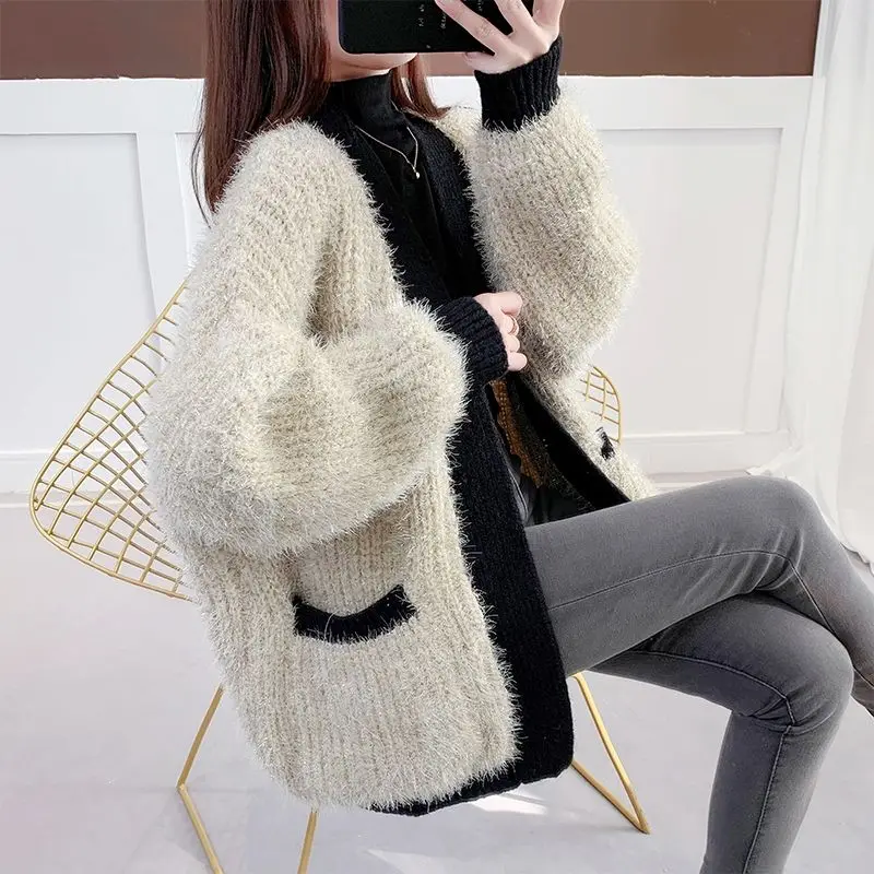 Y2K Grunge Mohair Cardigan: Mink Fur Knit Jacket for Retro Summer Outfits