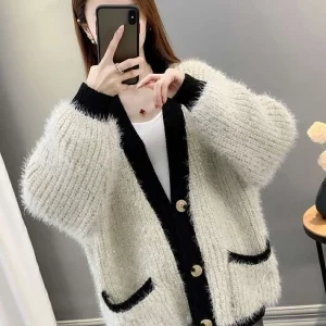 Y2K Grunge Mohair Cardigan: Mink Fur Knit Jacket for Retro Summer Outfits