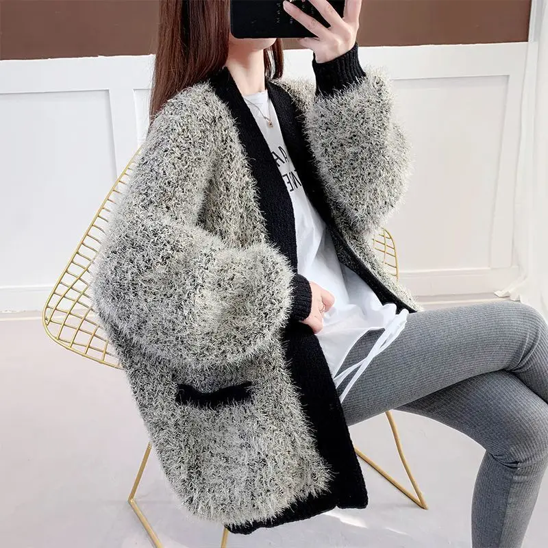 Y2K Grunge Mohair Cardigan: Mink Fur Knit Jacket for Retro Summer Outfits