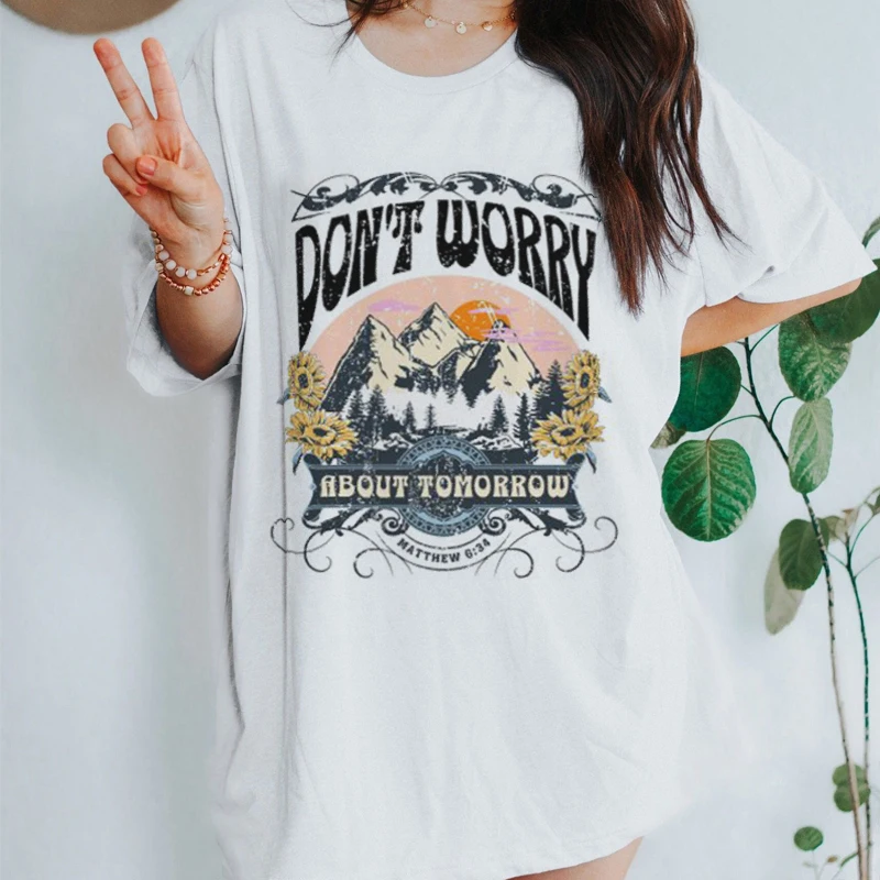 Y2K Grunge Mountain Print Vintage Bible Verse T-Shirt - Retro Christian Tee for Women