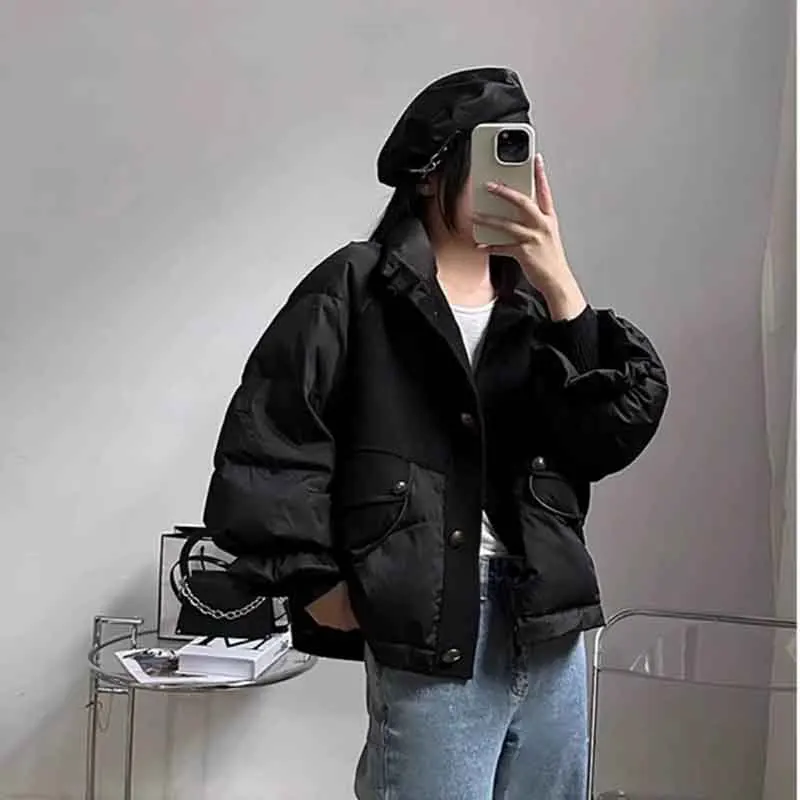 Y2K Grunge Oversize Parka: Black Casual Jacket for Women