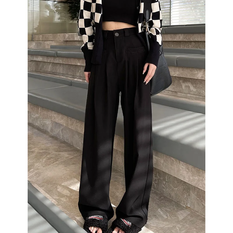 Y2K Grunge Oversized Black Suit Pants - High Waist Wide Leg Streetwear