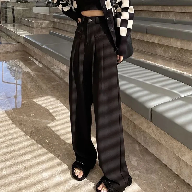 Y2K Grunge Oversized Black Suit Pants - High Waist Wide Leg Streetwear