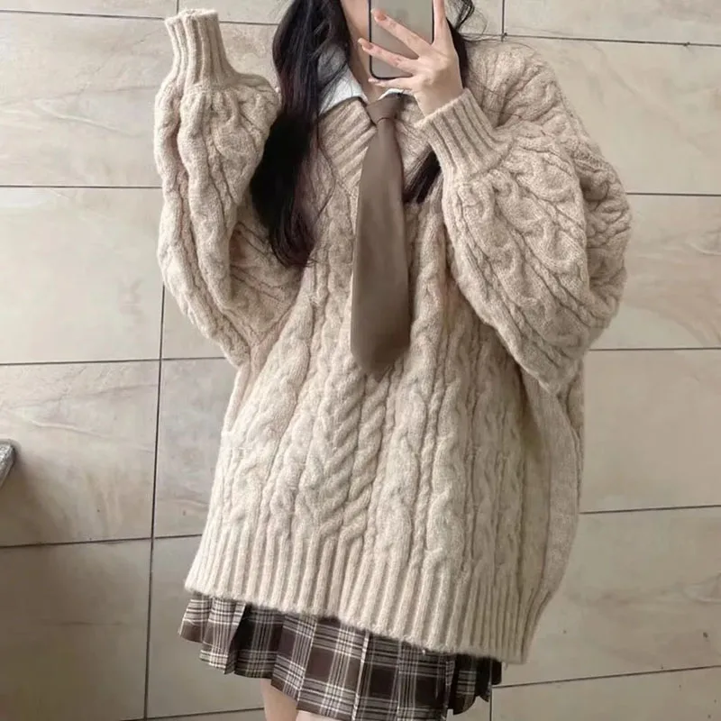 Y2K Grunge Oversized Sweater - V Neck Knitted Pullover