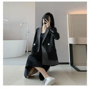 Y2K Grunge Patchwork Blazer - Women's Casual Office Coat for Autumn 2024