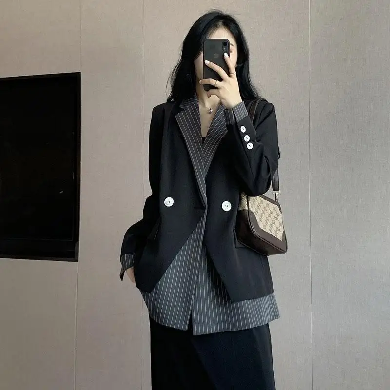 Y2K Grunge Patchwork Blazer - Women's Casual Office Coat for Autumn 2024