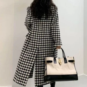 Y2K Grunge Plaid Woolen Coat - Slim Fit Houndstooth Jacket