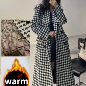 Y2K Grunge Plaid Woolen Coat - Slim Fit Houndstooth Jacket