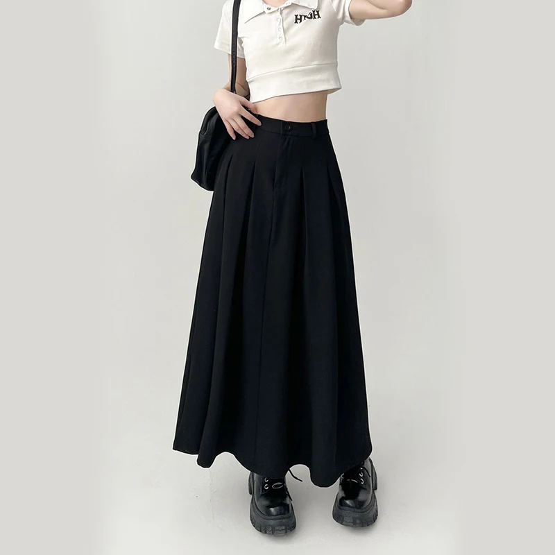 Y2K Grunge Pleated Midi Skirt - Harajuku Summer Fashion