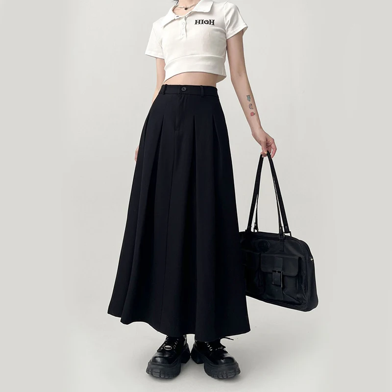 Y2K Grunge Pleated Midi Skirt - Harajuku Summer Fashion