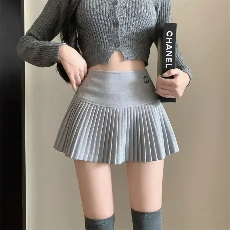 Y2K Grunge Pleated Mini Skirt - Vintage Korean Style Woolen A-Line Patchwork