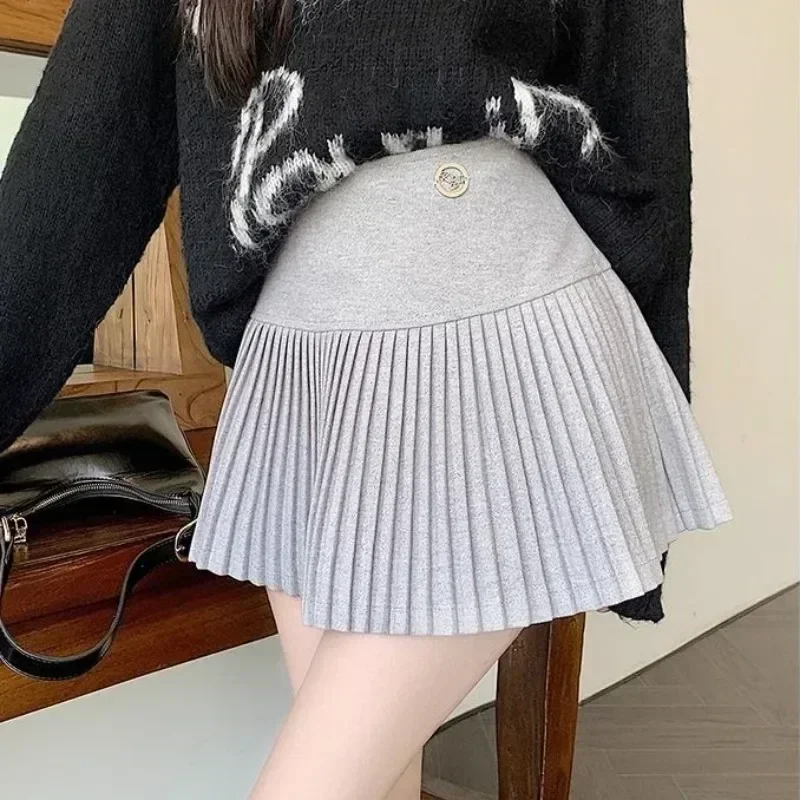 Y2K Grunge Pleated Mini Skirt - Vintage Korean Style Woolen A-Line Patchwork