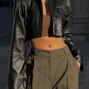 Y2K Grunge Punk Leather Crop Top Jacket for Women