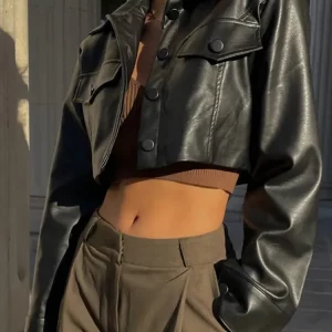 Y2K Grunge Punk Leather Crop Top Jacket for Women