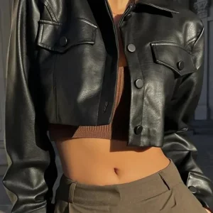 Y2K Grunge Punk Leather Crop Top Jacket for Women