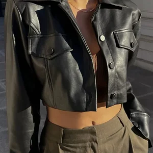 Y2K Grunge Punk Leather Crop Top Jacket for Women