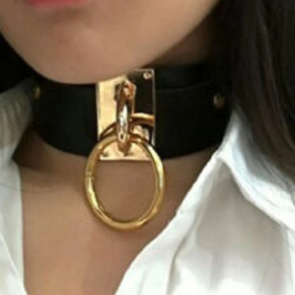 Y2K Grunge Punk Rock Gothic Choker Leather Collar Bondage Cosplay