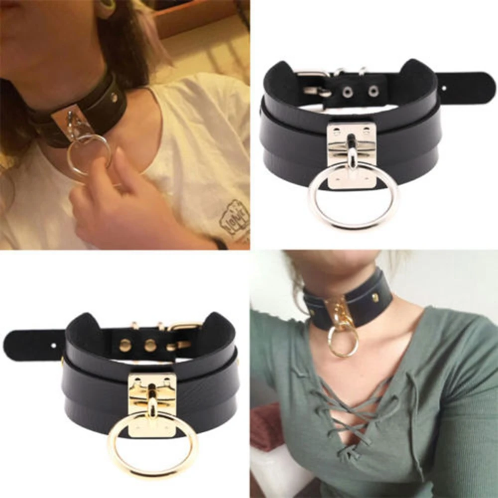 Y2K Grunge Punk Rock Gothic Choker Leather Collar Bondage Cosplay