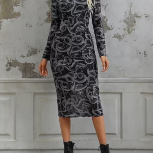 Y2K Grunge Punk Snake Print Mesh Midi Dress - Gothic Aesthetic Vintage Style