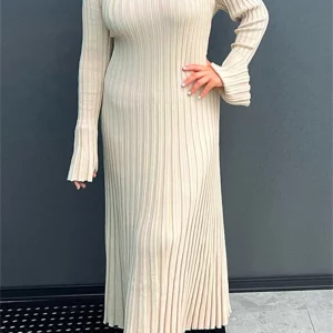 Y2K Grunge Ribbed Long Sleeve Dress - Retro Summer Outfit