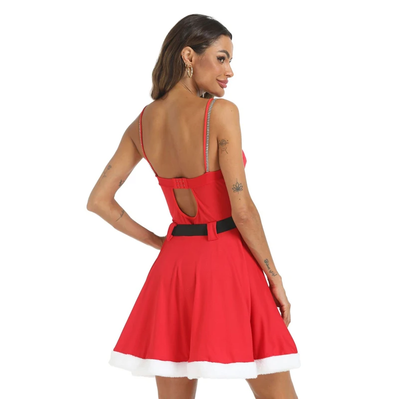 Y2K Grunge Santa Dress with Belt - Spaghetti Strap A-Line Mini for Holiday Party