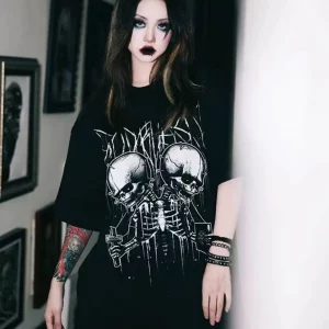 Y2K Grunge Skull Print Tee - Dark Retro Fashion Top