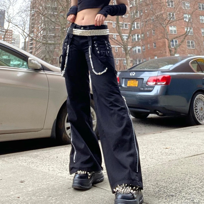 Y2K Grunge Streetwear Cargo Pants - Dark Academic Punk Style