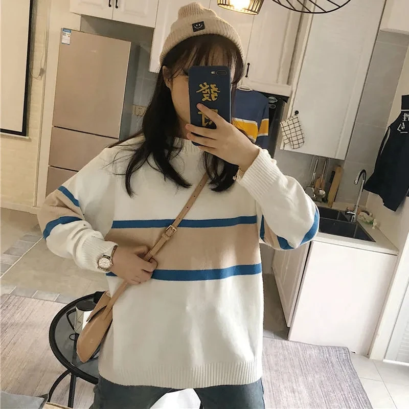 Y2K Grunge Stripe Knit Sweater - O Neck Pullover for Women