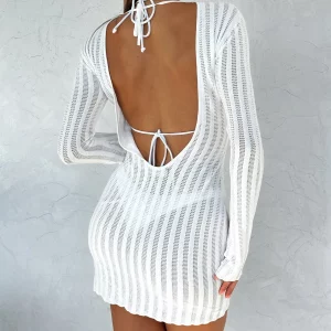 Y2K Grunge Style Backless Mini Dress - Retro Knitwear for Women