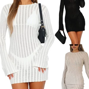 Y2K Grunge Style Backless Mini Dress - Retro Knitwear for Women