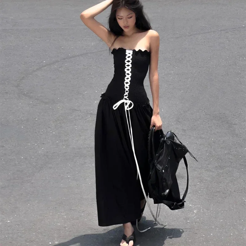 Y2K Grunge Style Bandage Maxi Dress - Sexy Sleeveless Backless Black Vestidos