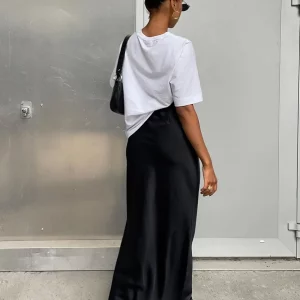 Y2K Grunge Style Black Satin High Waist Maxi Skirt - Elegant Streetwear