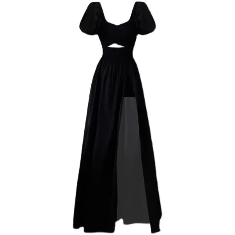 Y2K Grunge Style Black Split Bishop Sleeve Dress