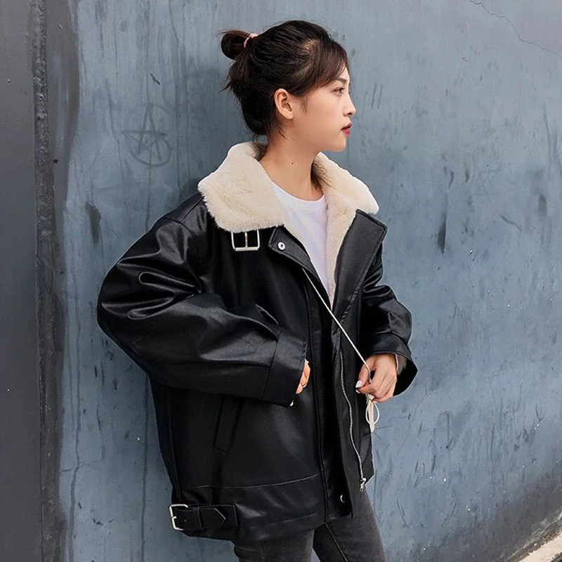 Y2K Grunge Style Black Wool Jacket - Oversized Faux Fur Coat for Women - Streetwear Fashion