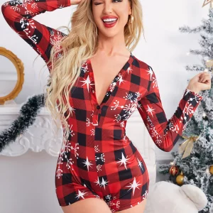 Y2K Grunge Style Buttoned Flap Romper - Sexy Butt Cute Print Long Sleeve